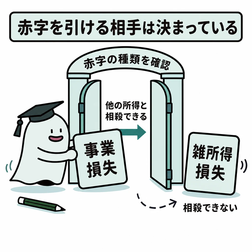 赤字の種類を確認する門を通った損失だけが他の所得と相殺される図