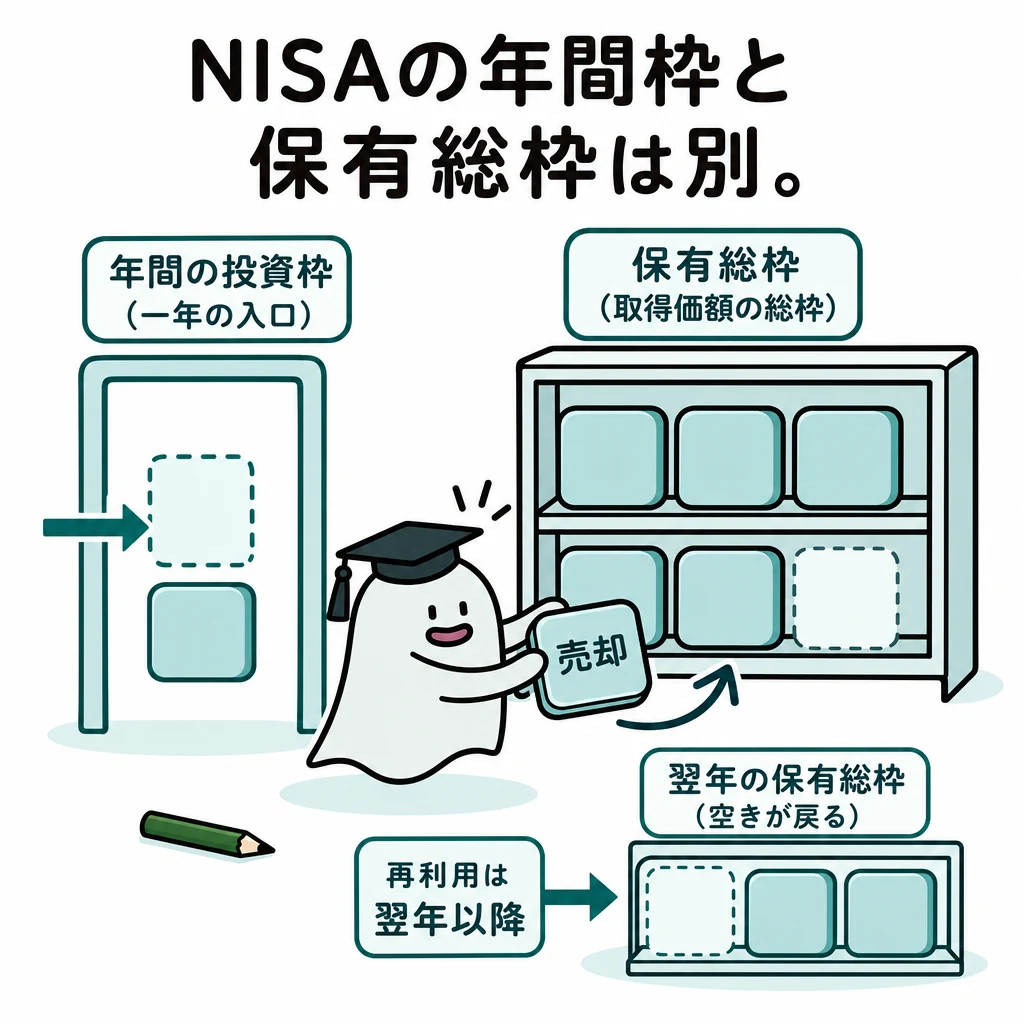 一年の投資枠という入口と保有する取得額の総枠という棚を区別する図