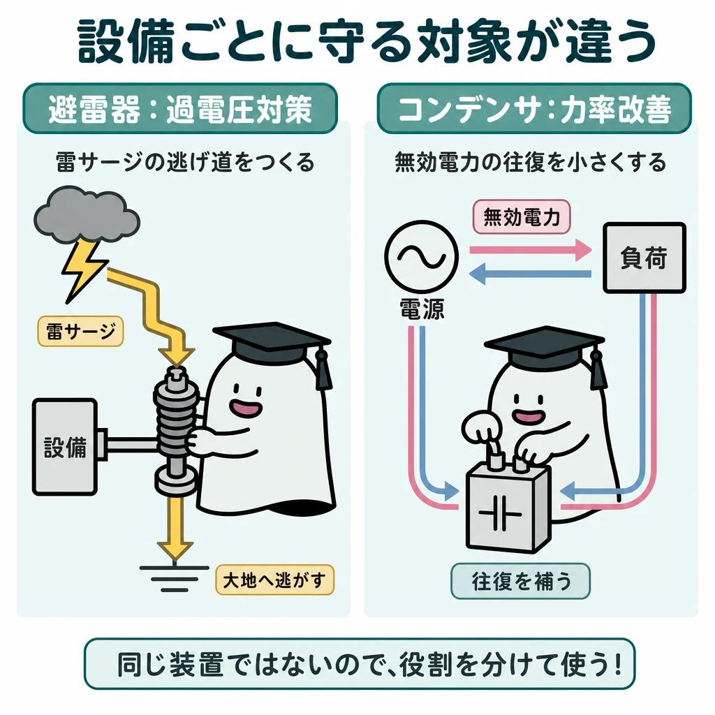 設備ごとに守る対象が違う。左右対比。