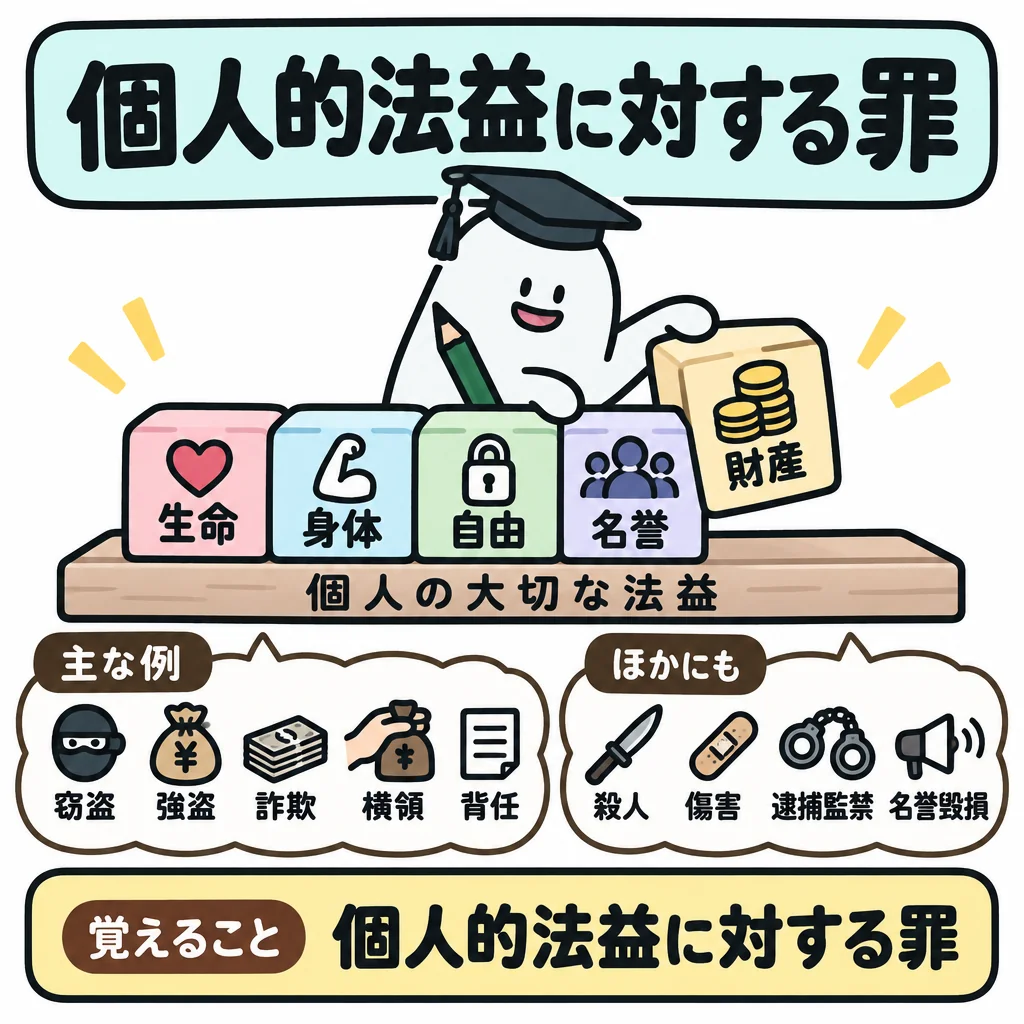 刑法各論（その2）社会的法益に対する罪・国家的法益に対する罪 個人的法益に対する罪｜憲法・刑法・司法書士法｜司法書士試験｜おぼエル