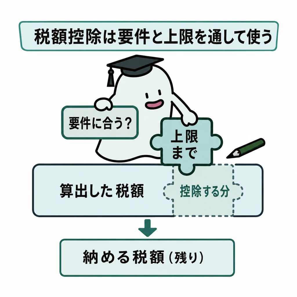 算出した税額から要件と上限に合う税額控除だけを差し引く図