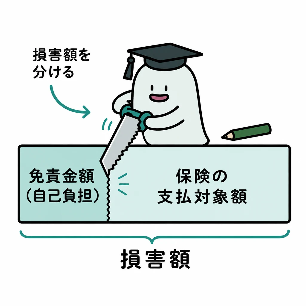 損害額を免責金額と保険の支払対象額に分ける図