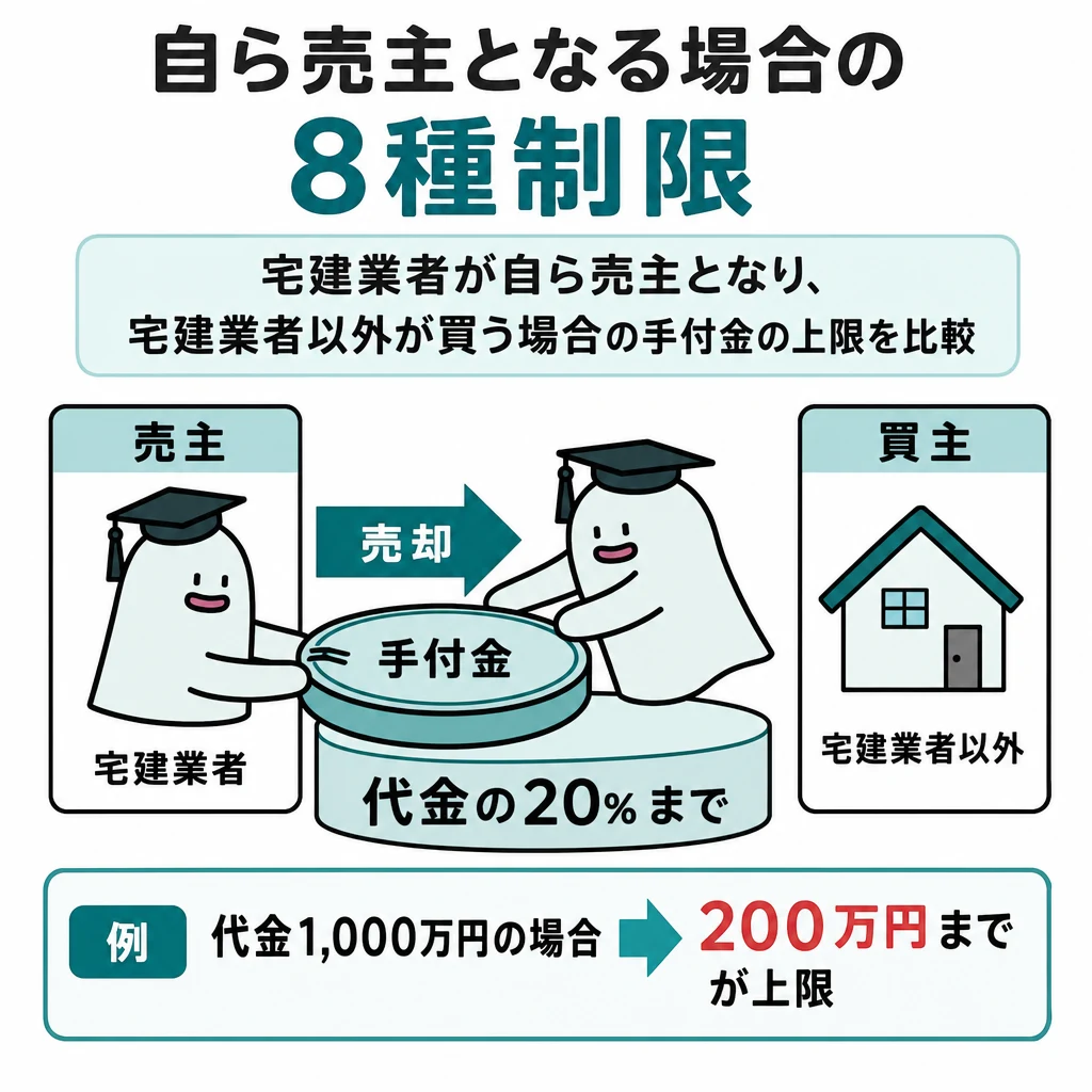 代金1000万円に対する手付金の上限200万円を説明するエルくん。